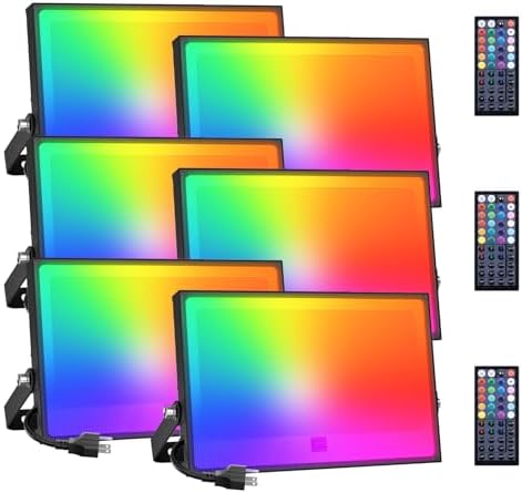 Onforu RGBW LED Flood Light 800W Equivalent, 100W Color Changing Floodlight with 44 Keys Remote, 2700K Warm White IP66 Waterproof Spot Lights Outdoor, Uplights for Stage, Party, 6 Pack by Onforu