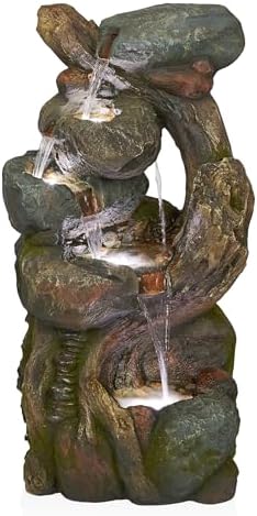 Alpine Corporation WIN1546 Outdoor Floor Rock/Tree Trunk Fountain w/LED Lights, Cascading Garden Water Fountain, 39" H, Gray by Unknown