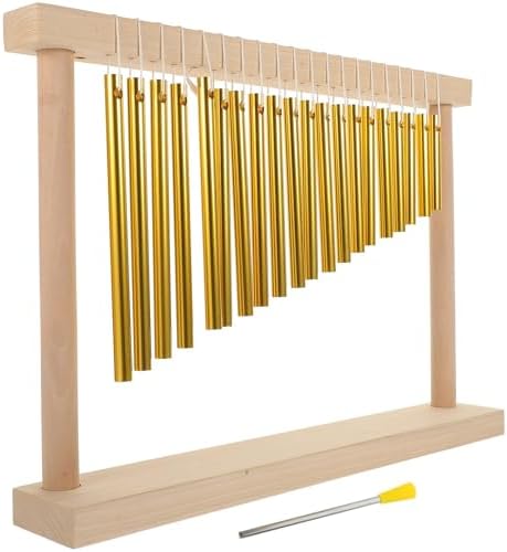 20-Tone Copper Tube Wind Chime Percussion Instrument – Solid Linden Wood Frame Windchime for Studio, Stage & Home Décor (Golden) by Unknown