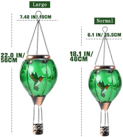 Hot Air Balloon Solar Lantern - Large Hummingbird Bird Glass Lantern, Simulated Flickering & Dancing Flame, Big Outdoor Hanging Sunflower Yard Light Waterproof IP65 for Patio Lawn Porch Decor Gift - Image 3