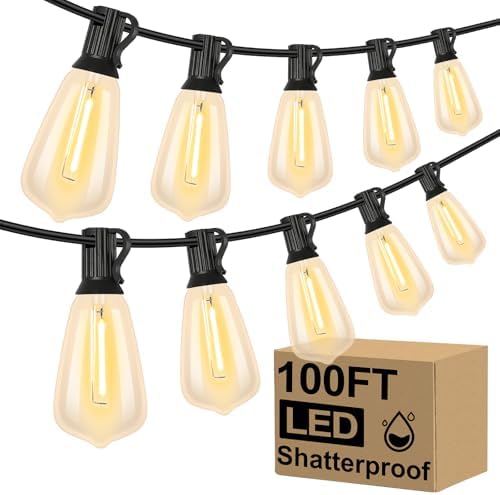 Brightever 100FT Outdoor String Lights 52 Bulbs, 2200K Amber Lights by Brightever