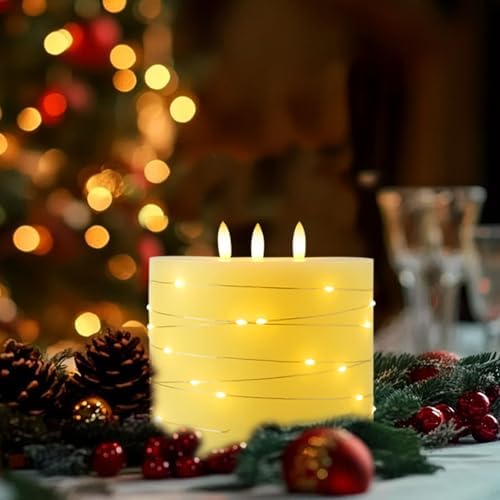 Amagic 3 Wick Extra Large Flameless Candles with Timer Remote, String Light - Image 7