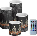 Halloween Skeleton Pumpkin Battery Operated LED Candles with Timer Flameless Candles with Remote 4Pcs Outdoor Lanterns Indoor Outdoor Trick or Treat Party Home Decorations by Merkmak