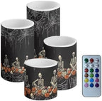Halloween Skeleton Pumpkin Battery Operated LED Candles with Timer Flameless Candles with Remote 4Pcs Outdoor Lanterns Indoor Outdoor Trick or Treat Party Home Decorations by Merkmak