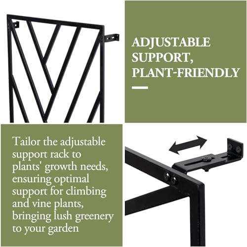 MyGift 47 x 24 Modern Wall Mounted Trellis, Matte Black Metal Geometric Design Mount Large Garden Trellis for Climbing Plants and Crawling Vines with Adjustable Support Rack - Image 4