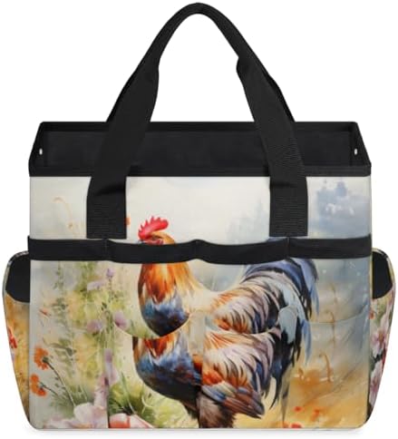 Garden Tool Bag Farm Animal Rooster Garden Tool Storage Bag with Pockets Handle Portable Garden Tote Bags for Indoor Outdoor Gardening - Image 5