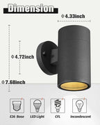 Ken & Ricky Modern Aluminum Outdoor Wall Sconce Lights,Cylinder，Black,2PK - Image 5