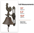NACH Cast Iron Rooster Doorbell, Small Door Bells for Homes, Rustic Dinner Bell, Kitchen Door Bell, Metal Doorbells, 4.5x7.5x12 inch, JS-90-080 - Image 3