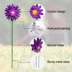 Metal Flower Wind Spinner Garden Stake Yard Art, Lawn Windmill Ornaments - Image 5