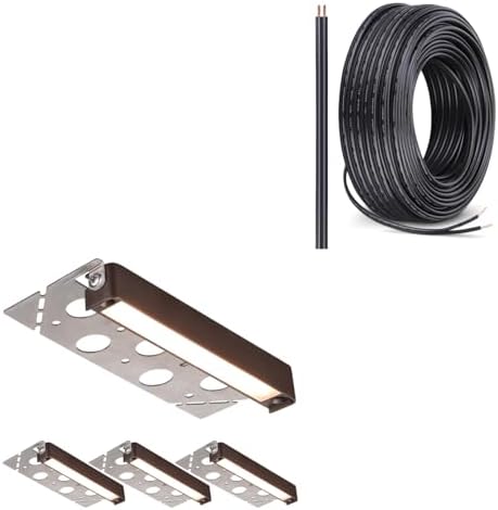 LEONLITE 7 Inch Hardscape Paver Light Bundle 100ft 16/2 Cable, 4-Pack 7 Inch Low Voltage LED Retaining Wall Light, 2700K Soft White & 1-Pack 100ft 16/2 Low Voltage Landscape Lighting Cable, Black by LEONLITE