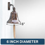 6" Solid Brass Bell Marine Wall Mounted Ship Bronze Finished Hanging Bell Perfect for Dinner, Indoor, Outdoor, School, Bar, Reception, Last Order & Church By The Metal Magician - Image 2