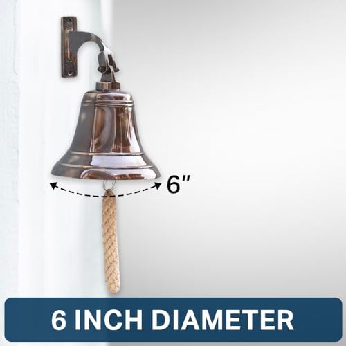 6" Solid Brass Bell Marine Wall Mounted Ship Bronze Finished Hanging Bell Perfect for Dinner, Indoor, Outdoor, School, Bar, Reception, Last Order & Church By The Metal Magician - Image 2