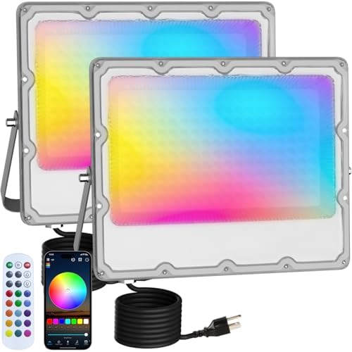 RGB LED Flood Lights Outdoor, Color Changing, 150W, 15000LM, 2-Pack by MEEKBOS