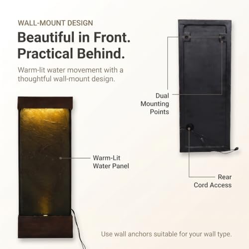 Bumilgar 39.57 in Modern Indoor Outdoor Waterfall Fountain LED Resin Copper - Image 4