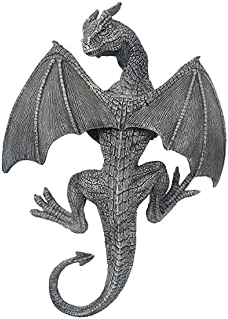 Dragon Winged Gargoyle Fence Hanger Outdoor Wall Decor- Detailed Fence Topper Hanging Statue- Gothic Climbing Grotesque Dragon for Garden, Patio, Porch (14 Inch) by BellaHausDesign