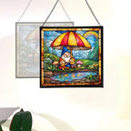 Gnome with Umbrella Stained Glass Suncatcher – Square Hanging Window Panel for Home, Garden, Nursery, Halloween, Christmas, Memorial Day – Whimsical Glass Art Gift for Gnome Lovers h4vwi8 - Image 4