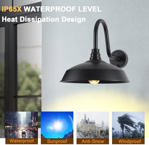 Outdoor Barn Lights with Dusk to Dawn Sensor for Porch, 16in Exterior Light Fixture with Wall Mount, Black Industrial Outdoor Wall Sconces Outside for Barn, Garage, Patio, 2 Pack - Image 5