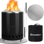9.7 x 7.1 Inch Tabletop Fire Pit by AmazStove, Low Smoke Camping Stove for Outdoor Safe Burning Firepits, Fueled Pellets or Wood, Travel Bag Included (Black, 9.7 x 7.1 INCH) by AmazStove