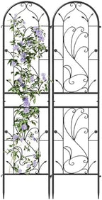 2-Pack 87" x 20" Sunflower Scroll Arch Black Metal Garden Trellises - Image 2