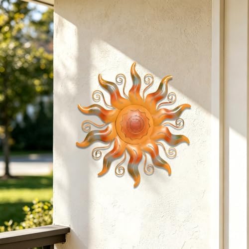 Sun Metal Wall Art Rustic Celestial Plaque Waterproof Hanging Decor for Garden Patio Porch Living Room Indoor Outdoor Home Stylish Eye catching Ornate Ornament (16 INCH) - Image 3