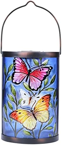 Butterfly Solar Lantern Outdoor Waterproof Hanging Glass Garden Light by MUMTOP