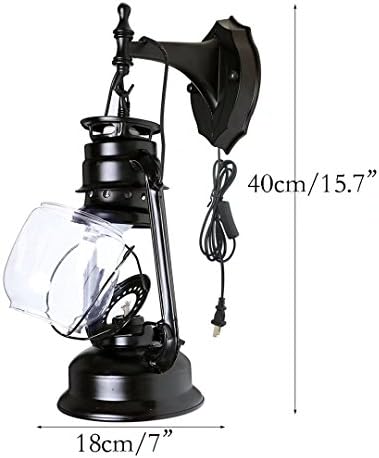 Vintage Plug-in Retro Lantern Wall Lamp with Metal & Transparent Glass Shade - Kerosene Style Wall Sconces for Home Decor, Rustic Lighting, and Outdoor Use, Black - Image 2
