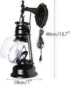 Vintage Plug-in Retro Lantern Wall Lamp with Metal & Transparent Glass Shade - Kerosene Style Wall Sconces for Home Decor, Rustic Lighting, and Outdoor Use, Black - Image 2