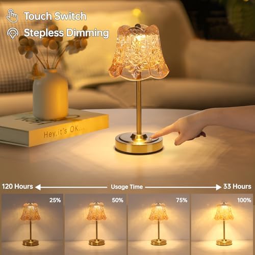 Shenmoyl Set of 2 Cordless Touch Table Lamp with 5200mAh Battery - 3 Adjustable Color Temperatures & Dimmable, Rechargeable Lamp for Bedsides, Living Room, Entryway, Bookshelves (Amber Rose) - Image 3