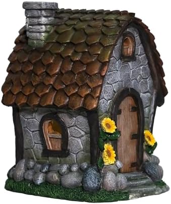Solar Garden House Statues Outdoor with Light Yard Resin Decoration by Zayton