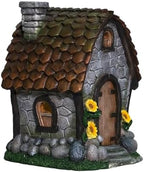 Solar Garden House Statues Outdoor with Light Yard Resin Decoration by Zayton