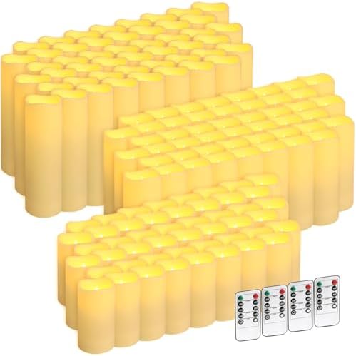 144-Pack LED Flameless Candles with Remote Control - Battery Operated, Timer, Dimmable, 3D Flame Flickering , Perfect for Halloween Christmas Parties,Wedding,Home Decor ,Gift and Special Occasions. by fclayvts