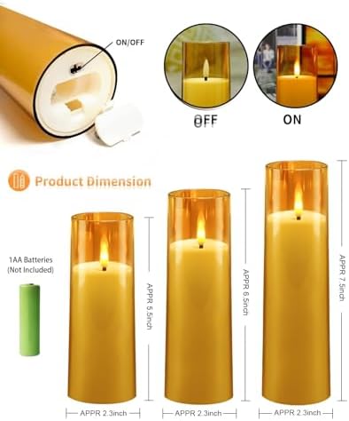 kakoya Flickering Flameless Candles Battery Operated with Remote and 2/4/6/8 H Timer Acrylic Led Pillar Candles Pack of 9 (appr D2.3"xH5.5"6.5"7.5")with Realistic 3D Wick Candles for Home Decor(Gold) - Image 4