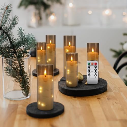 24 Pack Flameless Candles, Gray LED Pillars with Star Lights, 4 Remotes - Image 6