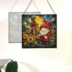 Gnome with Windmill Garden Stained Glass Suncatcher – Square Hanging Window Panel for Home or Greenhouse – Whimsical Glass Art Gift for Garden Lovers, Christmas, Halloween, Father Days HML9Z6 - Image 4