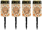 Poceacles Fall Decor Solar Lights Garden Cemetery Flameless Candle Pillar Candle Solar Garden Stake Lights for Thanksgiving Day Decorations, Highland Cow Pumpkin, 4 Pack by Poceacles