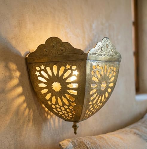 Set of 2 Moroccan Brass Wall Sconce, Handcrafted Filigree Style, Living Room Ambient Accent Lighting Gift, Half Dome Sconce (Atlas) - Image 5