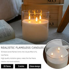 Extra Large Flameless Candles with 3 Wicks, 6"x6" Glass Battery Operated Candles with Remote, Real Wax Flickering LED Candles Fake Candle for Home, Wedding, Party, Clear - Image 3
