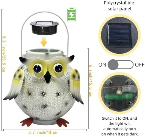 2 Pack Hanging Solar Lanterns - Garden Light Waterproof Metal Decorative Solar Lantern Lights Outdoor for Patio Yard Table Pathway (White owl 2pk) - Image 5