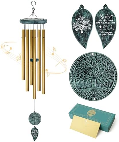 Sympathy Gifts for Loss of Loved One, Memorial Wind Chimes with Tree of Life, Remembrance in Memory of Mom Dad, Bereavement and Condolence Memorial Gifts (Bronze Color) by Synhonty