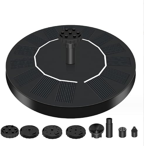 5 Inch Solar Water Pump, 7V/1.7W 200L/h Bird Bath Fountain Pump, w 6 Nozzle, Free Standing Floating Solar Powered Water Fountain Pump for Bird Bath, Garden, Pond, Pool, Outdoor by Othmro