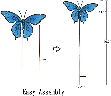 Garden Decor Metal Yard Stakes Spring Lawn Art Decorative Plant Stake Indoor Outdoor Ornaments Decoration for Patio Pathway Backyard (Blue + Green Butterfly) - Image 6