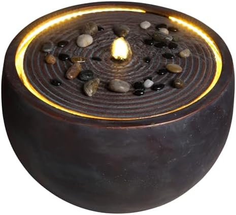 12.2" Outdoor Water Fountain, Modern Round Bowl Ripple Design, Outdoor Freestanding Water Fountain with LED Lights and Pump, Garden Water Feature, Polyresin Stone Finish, Pink Purple - Image 7