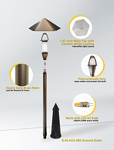 COLOER 4-Pack Brass12V Low Voltage Garden Path Lights Outdoor(605B) - Image 3