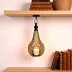 11.6in Moroccan Style Temple Lantern Ramadan Lamp Hanging Metal Candle Holders Decorative Festival Outdoor Patio or Porch Indoor Home Decor Gift Gold - Image 5