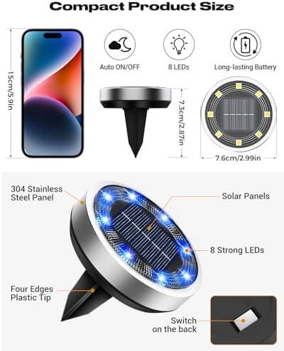 btfarm 16 Pack Solar Lights Outdoor Waterproof, 8 LED Solar Ground Lights - Image 5