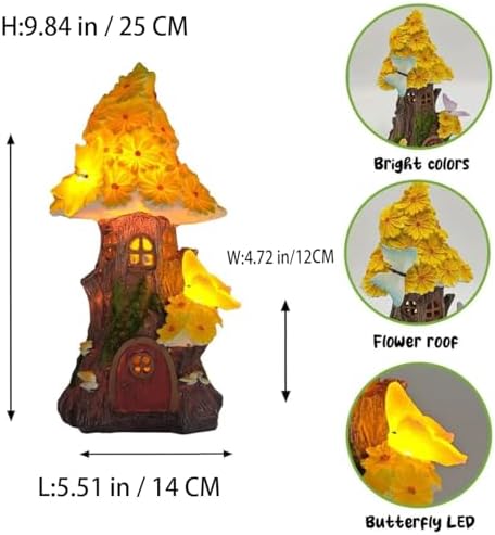 COWOS Mushroom House Statue, Mushroom Fairy Garden House with Solar Light, for Women's Yard Decorations, Gardening Gifts for Patio - Image 2