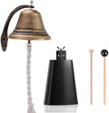 Cast Iron Hanging Dinner Bell with Outdoor Mount for Door Wall(S) & Homelavie Cowbell Instrument for Drum Set Steel Cow Bell with Stick (6inch) by Homelavie