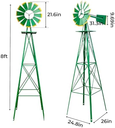 Outvita 8FT Green Metal Ornamental Windmill Weather Vane - Image 2