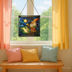 Gnome with Night Sky map Stained Glass Suncatcher – Square Hanging Window Panel for Home, Garden, Nursery, Halloween, Christmas, Memorial Day – Whimsical Glass Art Gift for Gnome Lovers uieqyf - Image 5