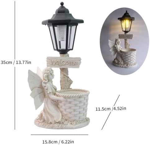Solar Angel Fairy Garden Outdoor Statues with Solar Lantern and Flowerpot Welcome Sign Decor Angel Figurines Sculptures Resin Outdoor Statues for Patio Yard Lawn Mom Grandma Gifts - Image 5